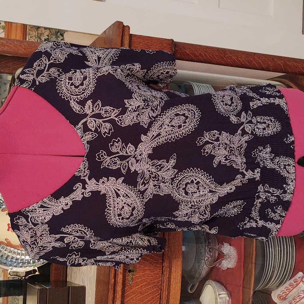 Paper Crane Dohlman Flutter Sleeve Double V Bandana Print Blouse M